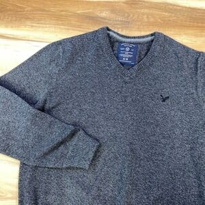 American Eagle Sweater Mens M Classic Cotton V-Neck Marl Gray Heritage Casual